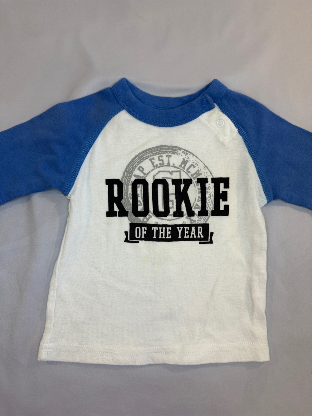 GAP White & Blue 'Rookie of the Year' Raglan Long Sleeve Tee